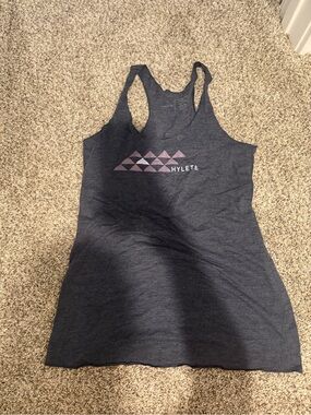 Hylete Women's Dark Gray Racerback Tank with Pink Geometric Logo